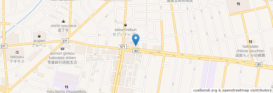 Mapa de ubicacion de 福福屋 en اليابان, محافظة هوكايدو, 渡島総合振興局, 函館市.