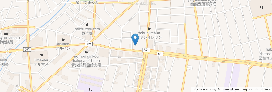 Mapa de ubicacion de 北海道銀行　函館支店 en 일본, 홋카이도, 渡島総合振興局, 函館市.