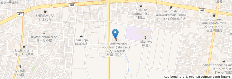 Mapa de ubicacion de みなみ若葉幼稚園（私立） en 日本, 福島県, 会津若松市.