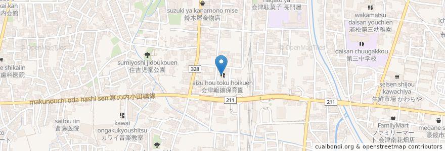 Mapa de ubicacion de 会津報徳保育園 en Giappone, Prefettura Di Fukushima, 会津若松市.