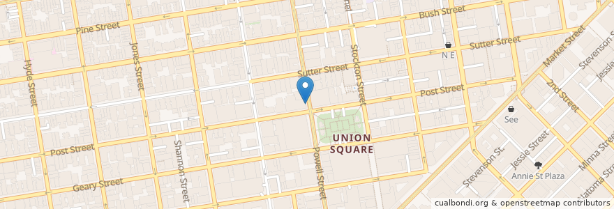 Mapa de ubicacion de Powell at Post (Union Square) en 美利坚合众国/美利堅合眾國, 加利福尼亚州/加利福尼亞州, 旧金山市县/三藩市市縣/舊金山市郡, 旧金山.