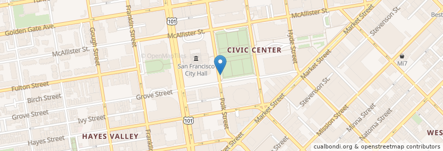 Mapa de ubicacion de San Francisco City Hall en ایالات متحده آمریکا, کالیفرنیا, سان فرانسیسکو, سان فرانسیسکو.