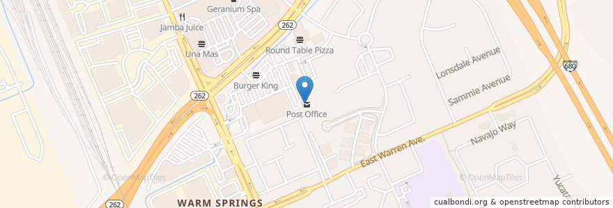Mapa de ubicacion de Warm Springs Post Office en 美利坚合众国/美利堅合眾國, 加利福尼亚州/加利福尼亞州, 阿拉梅达县/阿拉米達縣/阿拉米達郡, 費利蒙.