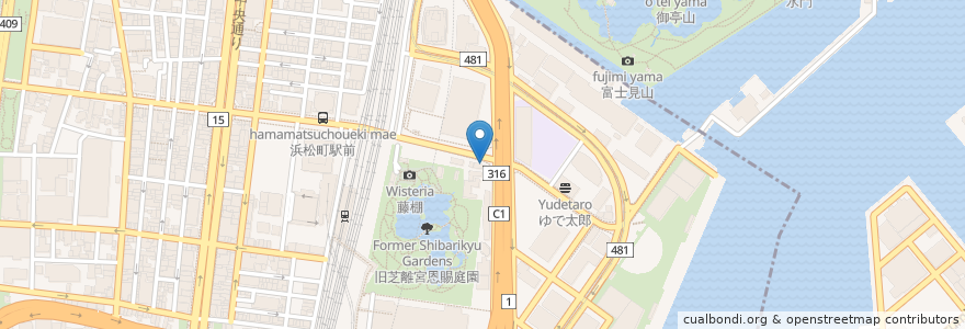 Mapa de ubicacion de 釜焼鳥本舗 en Japan, Tokyo, Minato.