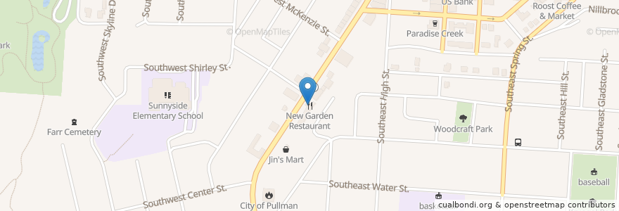 Mapa de ubicacion de New Garden Restaurant en Verenigde Staten, Washington, Whitman County, Pullman.
