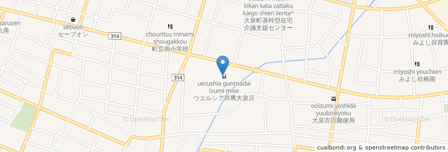 Mapa de ubicacion de ウエルシア群馬大泉店 en Japan, Präfektur Gunma, 邑楽郡, 大泉町.