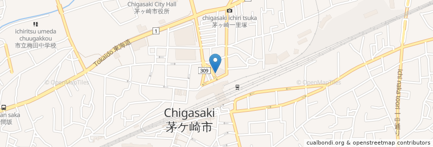 Mapa de ubicacion de スルガ銀行 茅ヶ崎支店 en Jepun, 神奈川県, 茅ヶ崎市.