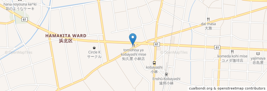 Mapa de ubicacion de 知久屋 小林店 en Japonya, 静岡県, 浜松市, 浜北区.