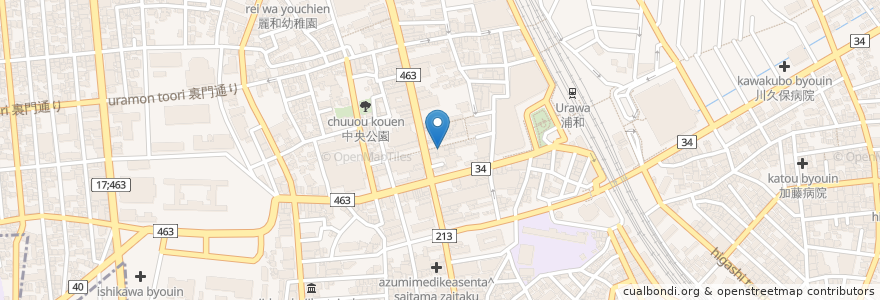 Mapa de ubicacion de ベローチェ en 日本, 埼玉县, 埼玉市, 浦和区.