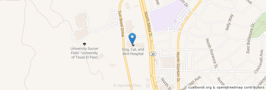 Mapa de ubicacion de Dog, Cat, and Bird Hospital en Amerika Syarikat, Texas, El Paso County, El Paso.