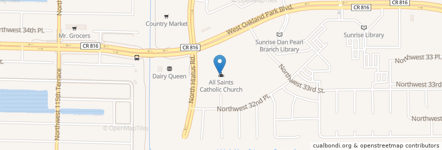 Mapa de ubicacion de All Saints Catholic Church en Соединённые Штаты Америки, Флорида, Broward County, Sunrise.