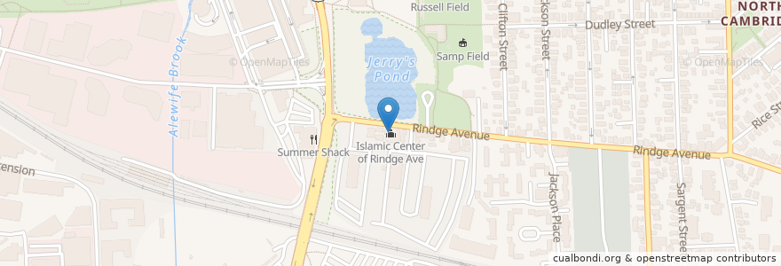 Mapa de ubicacion de Islamic Center of Rindge Ave en États-Unis D'Amérique, Massachusetts, Middlesex County, Cambridge.