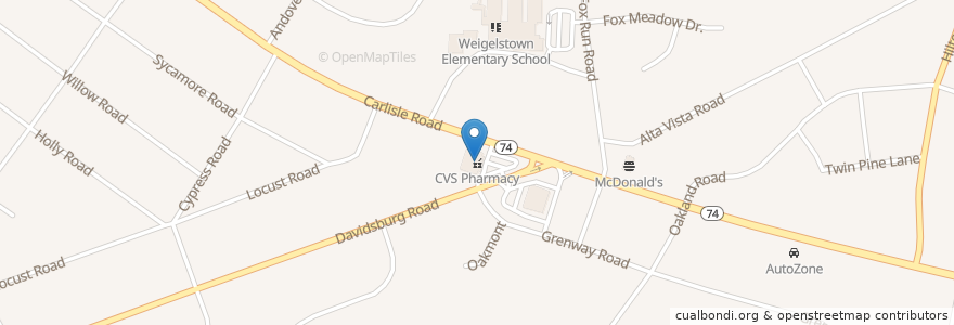 Mapa de ubicacion de CVS Pharmacy en Vereinigte Staaten Von Amerika, Pennsylvania, Dover Township.
