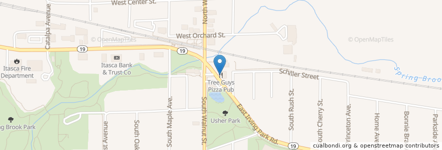 Mapa de ubicacion de Tree Guys Pizza Pub en アメリカ合衆国, イリノイ州, Dupage County, Itasca.