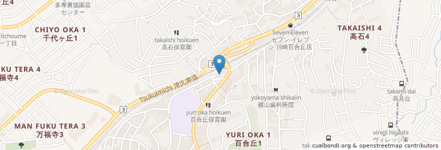 Mapa de ubicacion de ケンタッキーフライドチキン en 日本, 神奈川縣, 川崎市, 麻生区.