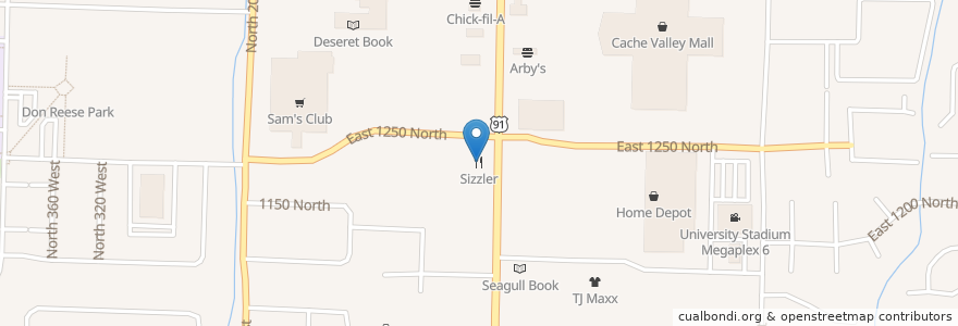 Mapa de ubicacion de Sizzler en アメリカ合衆国, ユタ州, Cache County, Logan.
