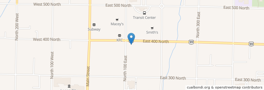 Mapa de ubicacion de Pizza Hut en アメリカ合衆国, ユタ州, Cache County, Logan.