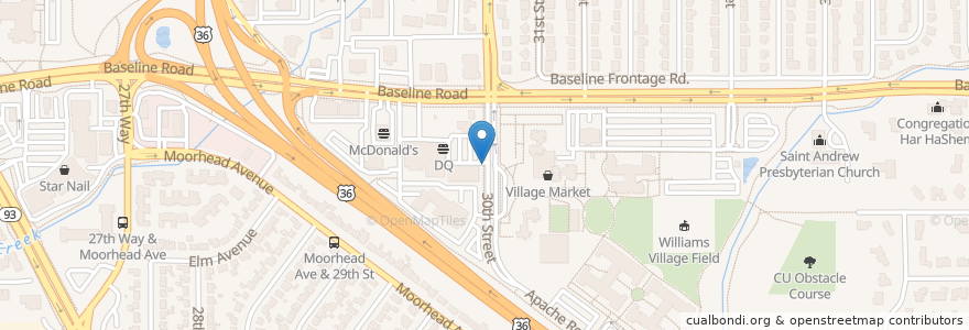 Mapa de ubicacion de USPS Blue box en アメリカ合衆国, コロラド州, Boulder County, Boulder.