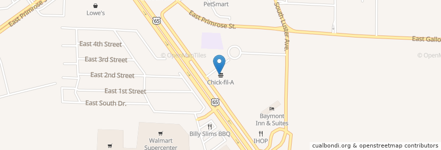 Mapa de ubicacion de Chick-fil-A en Vereinigte Staaten Von Amerika, Missouri, Greene County, Springfield.