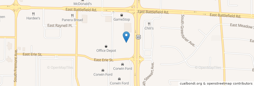 Mapa de ubicacion de Olive Garden en ایالات متحده آمریکا, میزوری, Greene County, Springfield.