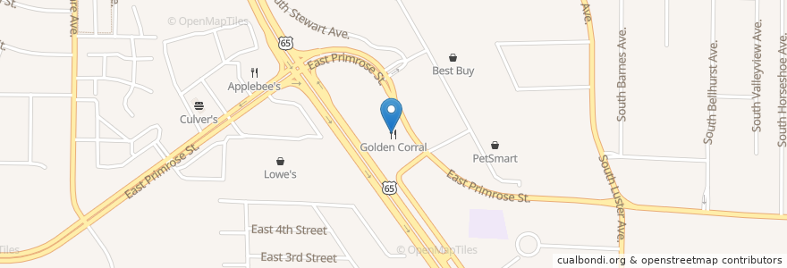 Mapa de ubicacion de Golden Corral en ایالات متحده آمریکا, میزوری, Greene County, Springfield.