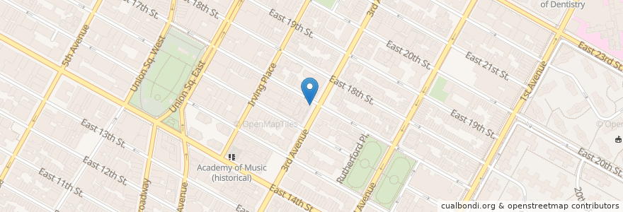 Mapa de ubicacion de Gramercy Cafe en Соединённые Штаты Америки, Нью-Йорк, Нью-Йорк, Округ Нью-Йорк, Манхэттен, Manhattan Community Board 6.