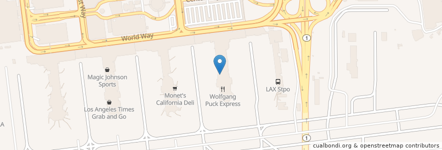 Mapa de ubicacion de Wolfgang Puck Express en 美利坚合众国/美利堅合眾國, 加利福尼亚州/加利福尼亞州, 洛杉矶县, 洛杉矶.