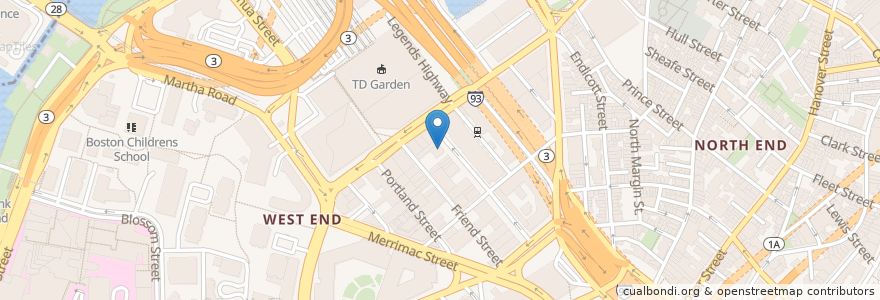Mapa de ubicacion de The Fours en Amerika Syarikat, Massachusetts, Suffolk County, Boston.