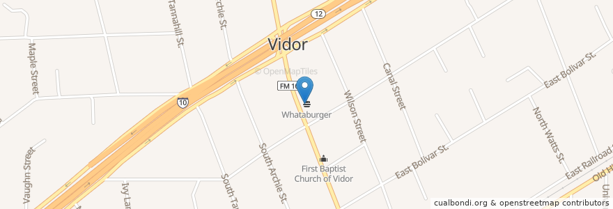 Mapa de ubicacion de Whataburger en 미국, 텍사스, Orange County, Vidor.
