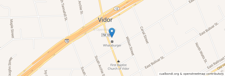 Mapa de ubicacion de Pizza Hut en ایالات متحده آمریکا, تگزاس, Orange County, Vidor.