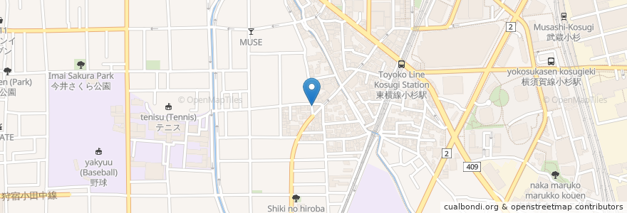 Mapa de ubicacion de あそこ en 日本, 神奈川県, 川崎市, 中原区.