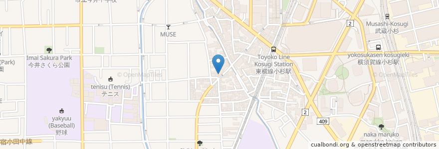 Mapa de ubicacion de ちからこぶ en 日本, 神奈川県, 川崎市, 中原区.