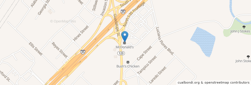 Mapa de ubicacion de McDonald's en Amerika Birleşik Devletleri, Teksas, San Marcos, Hays County.
