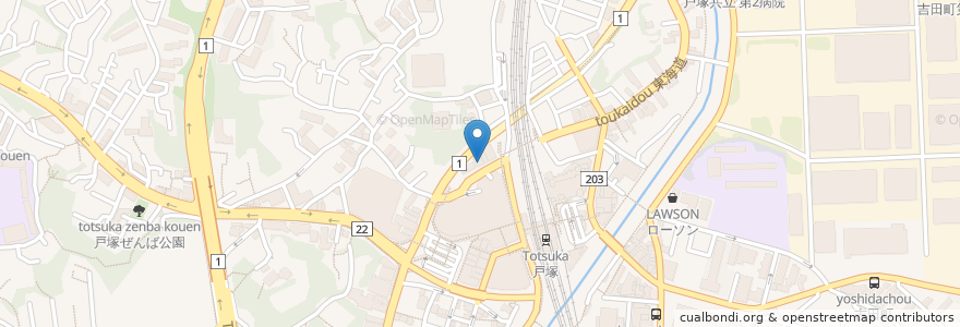 Mapa de ubicacion de ブラッスリー アムール en Japonya, 神奈川県, 横浜市, 戸塚区.