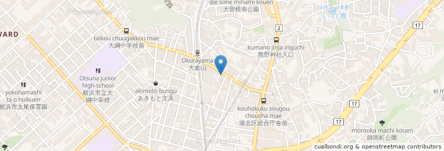 Mapa de ubicacion de 東京三菱UFJ銀行 大倉山支店 en 日本, 神奈川縣, 横滨市, 港北区.