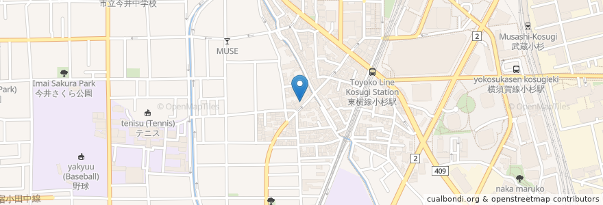 Mapa de ubicacion de 小杉らぁめん 夢番地 en Japan, Präfektur Kanagawa, 川崎市, 中原区.