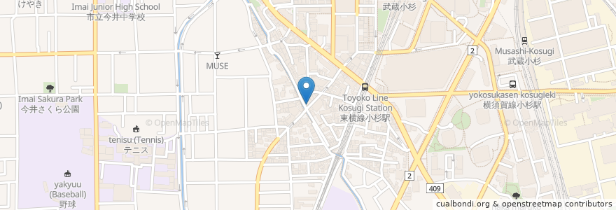 Mapa de ubicacion de Punjabi BBQ en Japan, Kanagawa Prefecture, Kawasaki, Nakahara Ward.