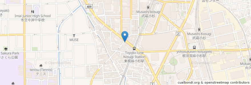 Mapa de ubicacion de 温野菜 en 日本, 神奈川縣, 川崎市, 中原区.