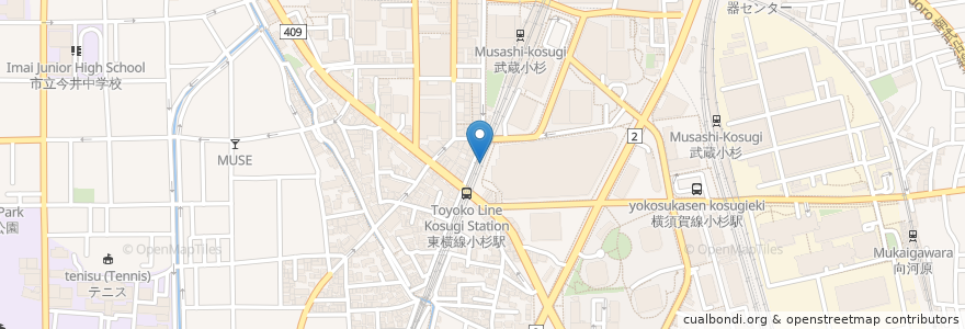 Mapa de ubicacion de 東急武蔵小杉駅南口駐輪場 en Japon, Préfecture De Kanagawa, Kawasaki, 中原区.