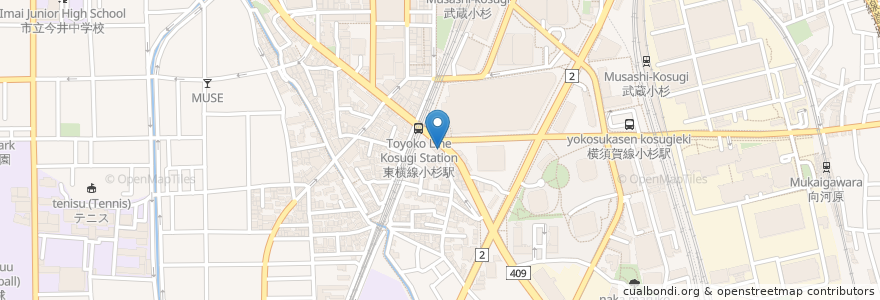 Mapa de ubicacion de 黒焼うなぎ むさし野 en Japan, Präfektur Kanagawa, 川崎市, 中原区.