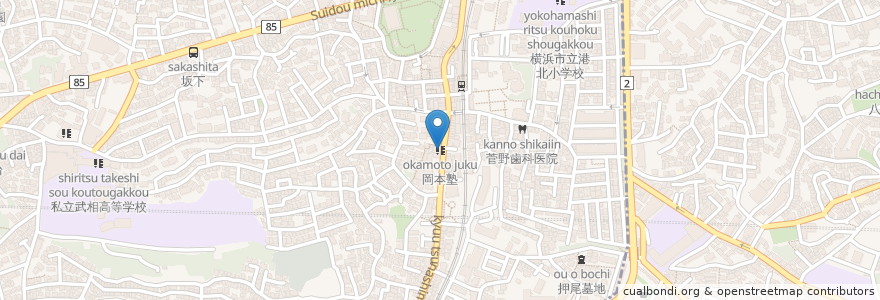 Mapa de ubicacion de 岡本塾 en Japan, Kanagawa Prefecture, Yokohama.