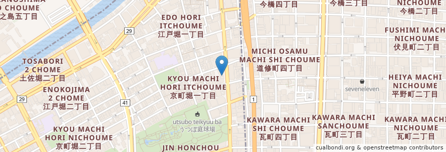 Mapa de ubicacion de 吉野家 en 일본, 오사카부, 오사카, 西区.