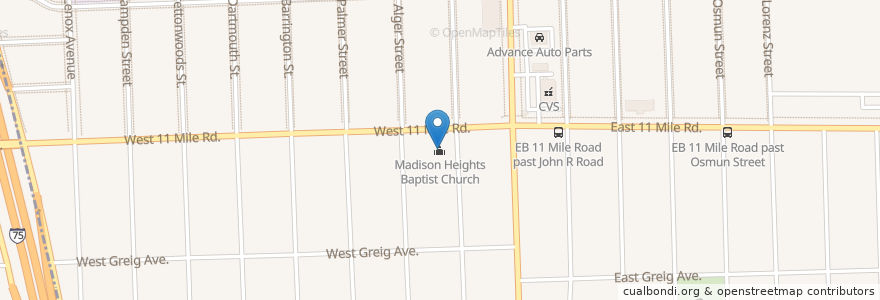 Mapa de ubicacion de Madison Heights Baptist Church en الولايات المتّحدة الأمريكيّة, ميشيغان, Oakland County, Madison Heights.