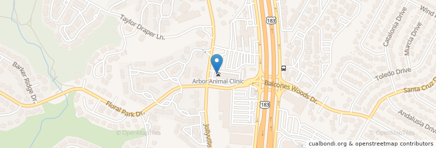 Mapa de ubicacion de Arbor Animal Clinic en Amerika Birleşik Devletleri, Teksas, Travis County, Austin.