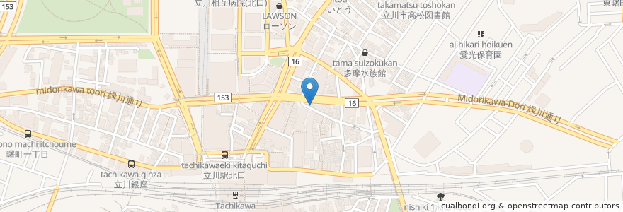Mapa de ubicacion de らあめん花月 en Japón, Tokio, Tachikawa.