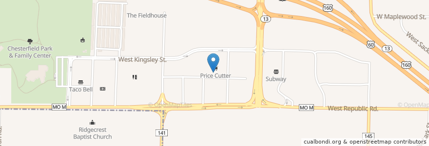 Mapa de ubicacion de Starbucks en Amerika Syarikat, Missouri, Greene County, Springfield.