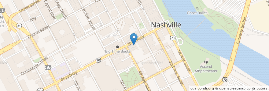 Mapa de ubicacion de Broadway Brew House en United States, Tennessee, Nashville-Davidson.