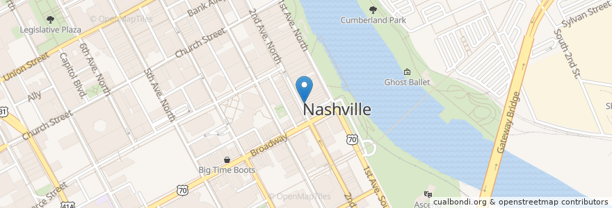 Mapa de ubicacion de The Silver Dollar Saloon en ایالات متحده آمریکا, تنسی, Nashville-Davidson.