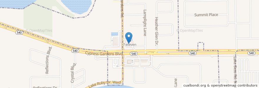 Mapa de ubicacion de 7-Eleven en アメリカ合衆国, フロリダ州, Polk County, Winter Haven.