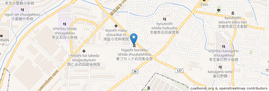 Mapa de ubicacion de 東ブロック石田集会室 en Japan, Präfektur Kyōto, 京都市, 伏見区.